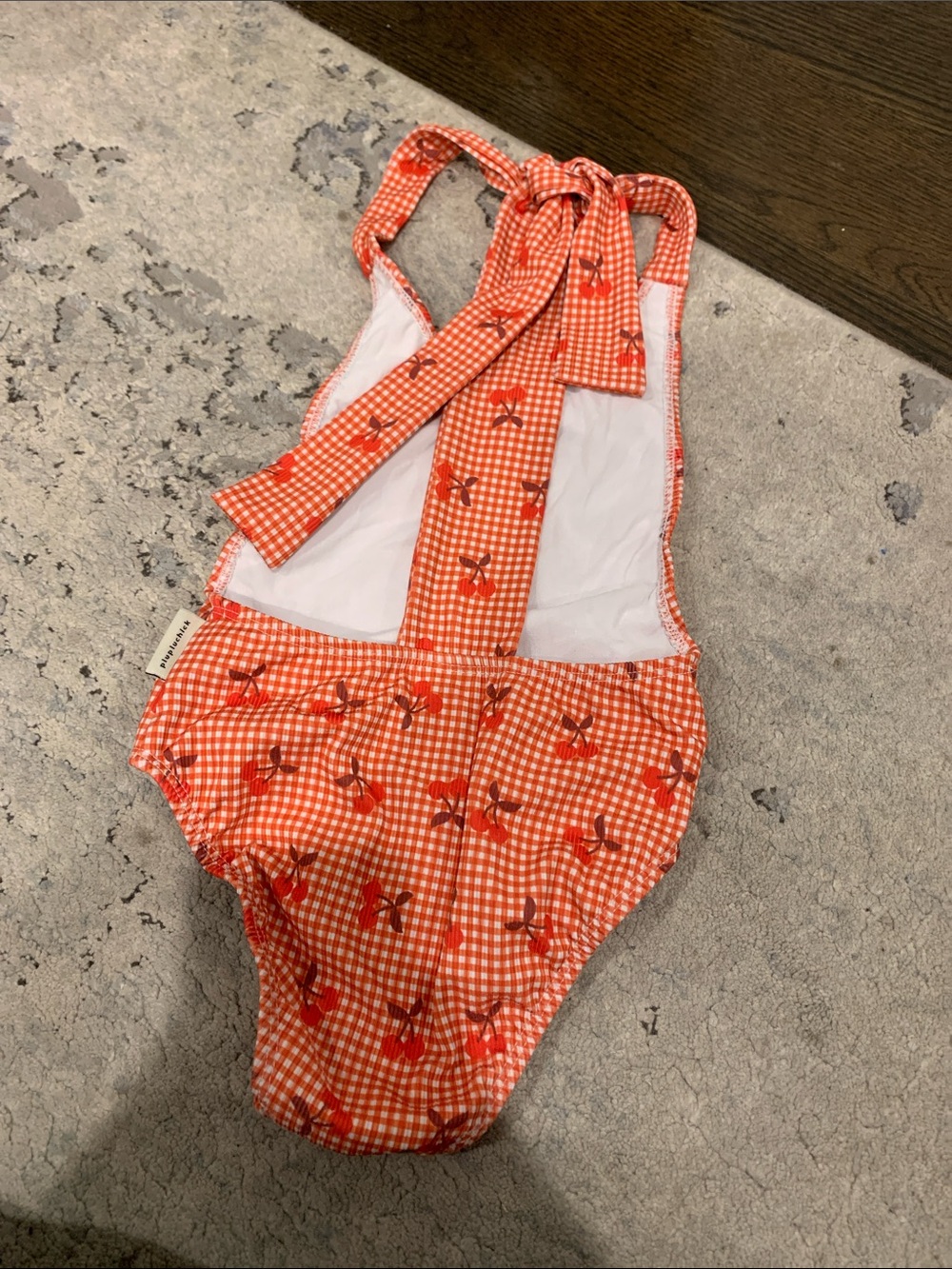 Girls Orange Gingham Cherry One-Piece Swimsuit - Picture 5 of 6